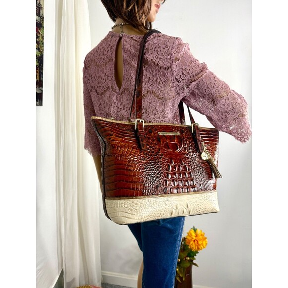 Brahmin Medium Asher Tote Coquette Pecan Two-Tone Melbourne Leather MINT - Picture 11 of 17